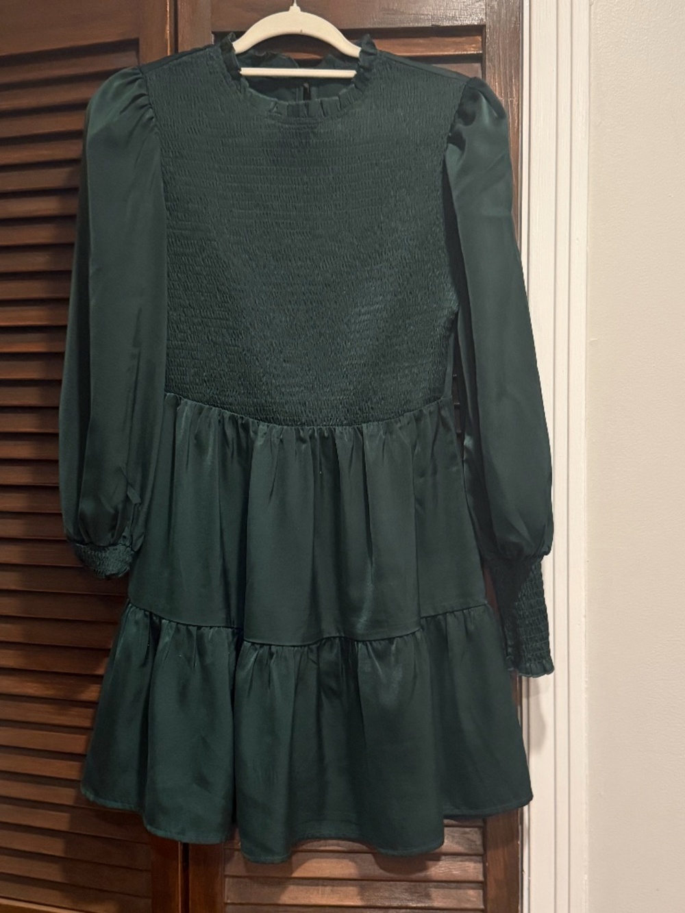 Long Sleeve Satin Hunter Green Dress